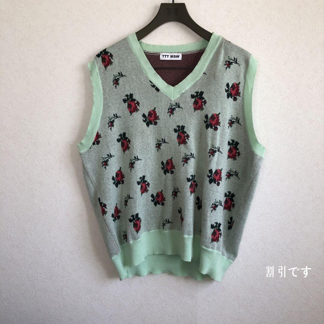 TTT MSW AW flower knit vest ミント 信頼  日本全国へ