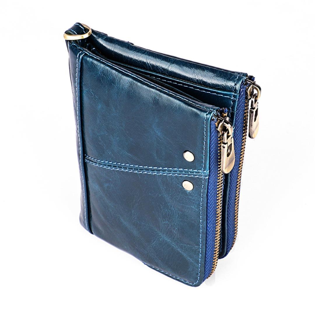 海外 大容量 本革 ブルー S11綺麗 折りたたみ財布 小銭入れ 青色