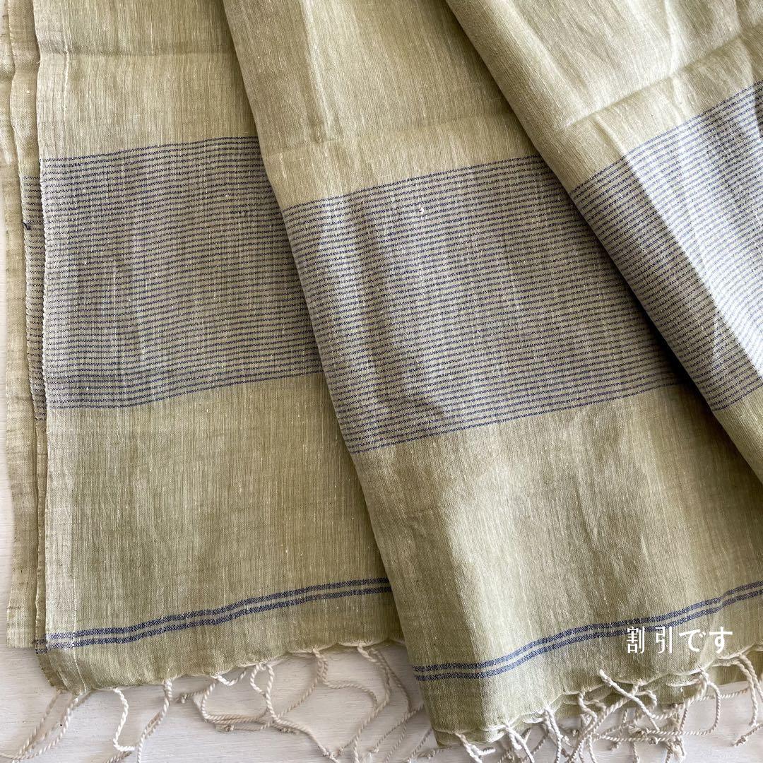 インド綿 手織り ストール カディコットン ジャムダニ織 水玉オリーブ-