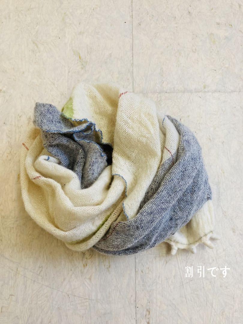 舞良雅子 手紡ぎ手織りウールスカーフ 超高品質で人気の